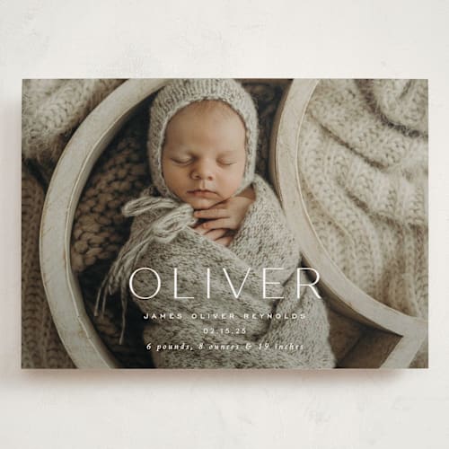 This is a dew grand birth announcements with standard by Sara Hicks Malone called moondance printing on recycled smooth signature in grand