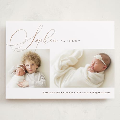 This is a oat grand birth announcements with standard by Pixel and Hank called classic twist printing on recycled smooth signature in grand