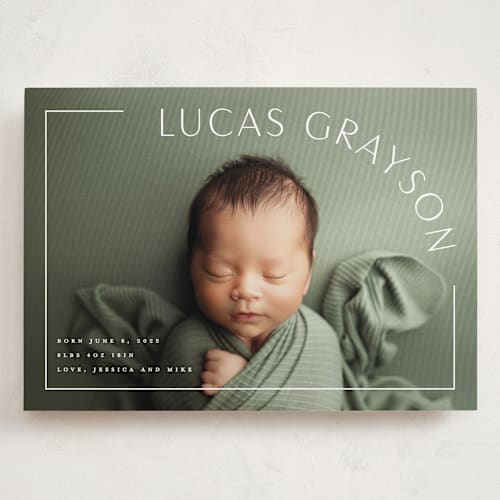 This is a snow grand birth announcements with standard by Lauren Chism called take shape printing on smooth signature in grand