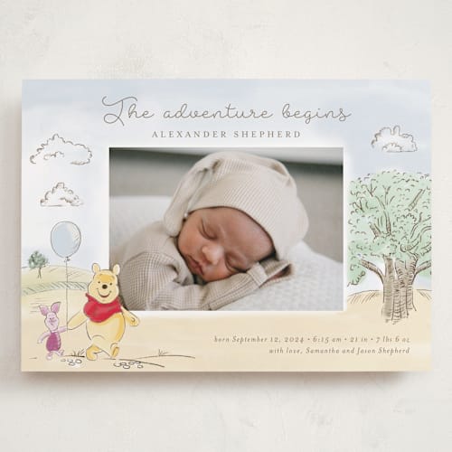 This is a sand grand birth announcements with standard by frau brandt called winnie adventure printing on recycled smooth signature in grand