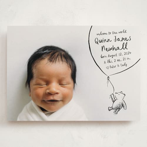 This is a ink grand birth announcements with standard by Pink House Press called disney's classic pooh printing on recycled smooth signature in grand