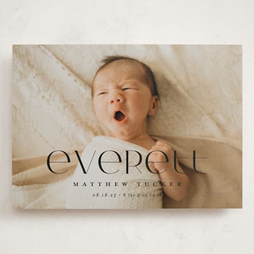 This is a onyx grand birth announcements with standard by Erica Krystek called modern name printing on smooth signature in grand