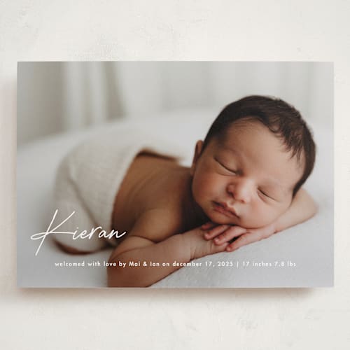 This is a marshmallow grand birth announcements with standard by chocomocacino called raclette printing on recycled smooth signature in grand