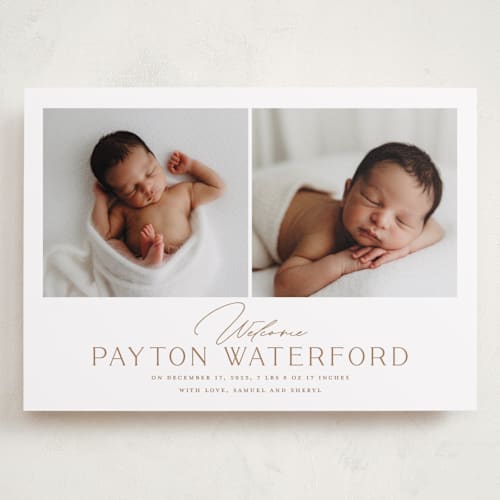 This is a cocoa grand birth announcements with standard by chocomocacino called gujiya printing on smooth signature in grand