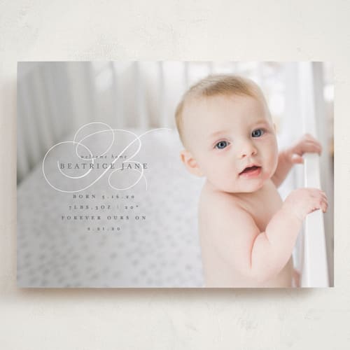 This is a silver sage grand birth announcements with standard by Olivia Raufman called classic welcome printing on recycled smooth signature in grand