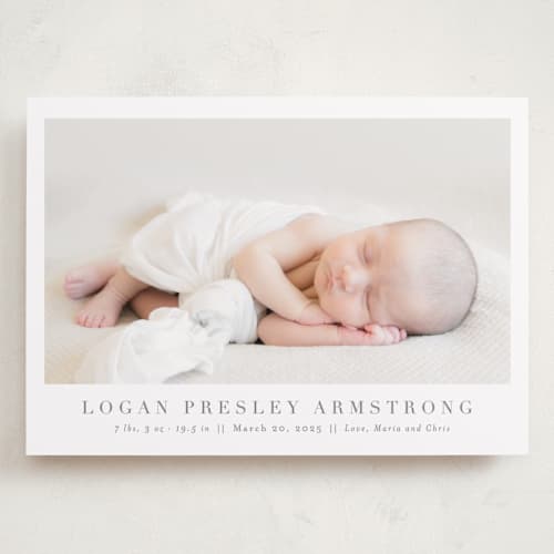 This is a fawn grand birth announcements with standard by Megan Davis called menil printing on smooth signature in grand