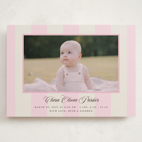This is a fragola grand birth announcements with standard by Megan Davis called gelato printing on recycled smooth signature in grand