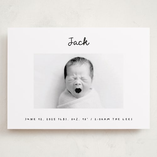This is a snow grand birth announcements with standard by AK Graphics called cursive printing on smooth signature in grand