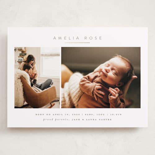 This is a clay grand birth announcements with foil pressed by Carolyn Nicks called simply sweet printing on recycled smooth signature in grand