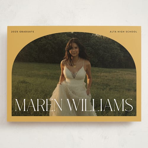 This is a sunshine graduation announcements with standard by Robert and Stella called in vogue printing on recycled smooth signature in grand