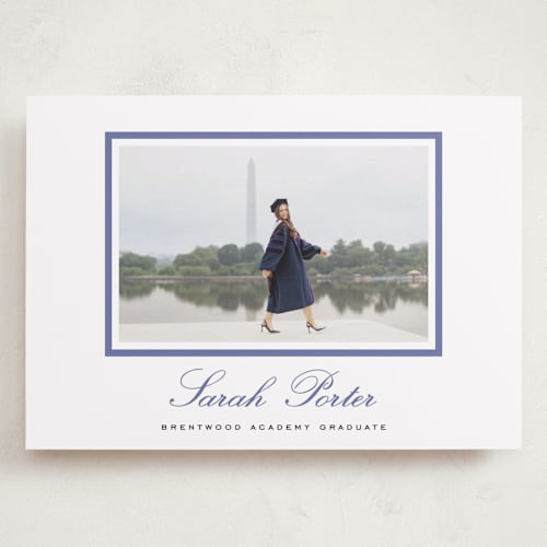 This is a indigo graduation announcements with standard by Sara Hicks Malone called longwood printing on recycled smooth signature in grand