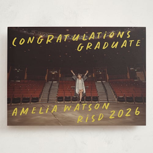This is a lemoncello graduation announcements with standard by Maja Cunningham called celebration printing on recycled smooth signature in grand