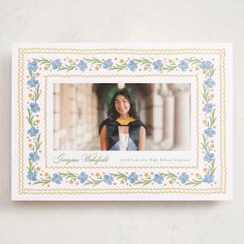This is a sky graduation announcements with standard by Melanie Kosuge called blooming printing on recycled smooth signature in grand