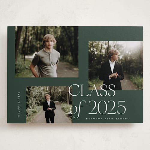 This is a forest graduation announcements with standard by Kelly Schmidt called troi printing on recycled smooth signature in grand