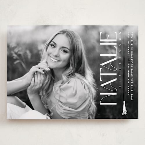 This is a swan graduation announcements with standard by Owl and Toad called colonnade printing on recycled smooth signature in grand