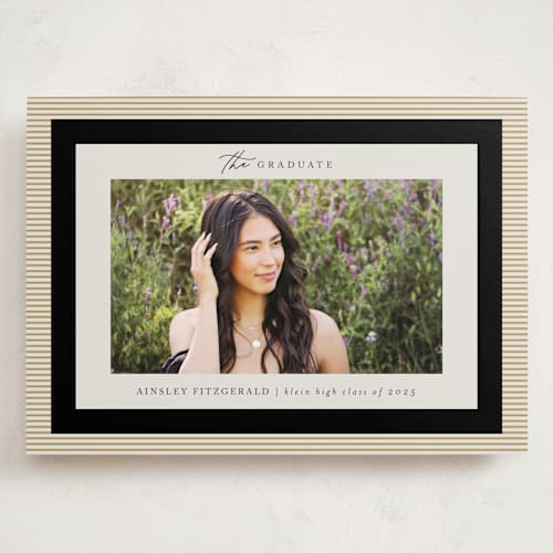 This is a noir graduation announcements with standard by Jackie Crawford called modern striped frame printing on recycled smooth signature in grand