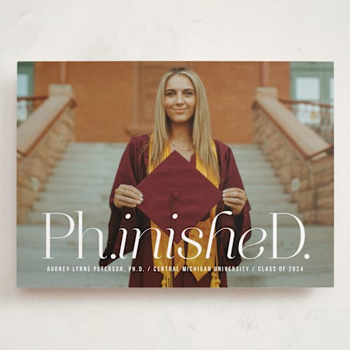 This is a cloud graduation announcements with standard by Heather Schertzer called ph.inished. printing on recycled smooth signature in grand