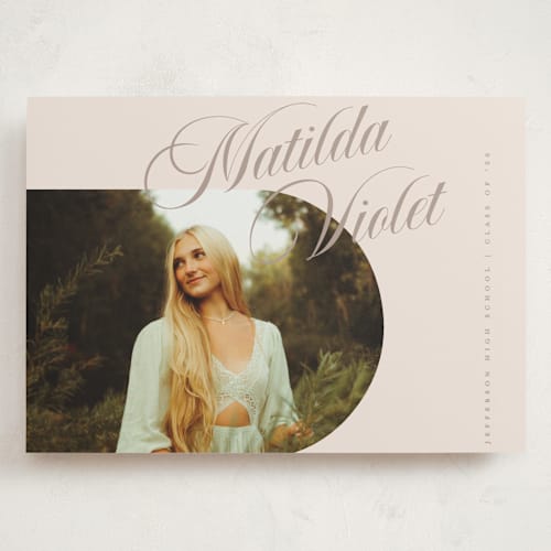 This is a almond graduation announcements with standard by Morgan Kendall called modern curves printing on recycled smooth signature in grand