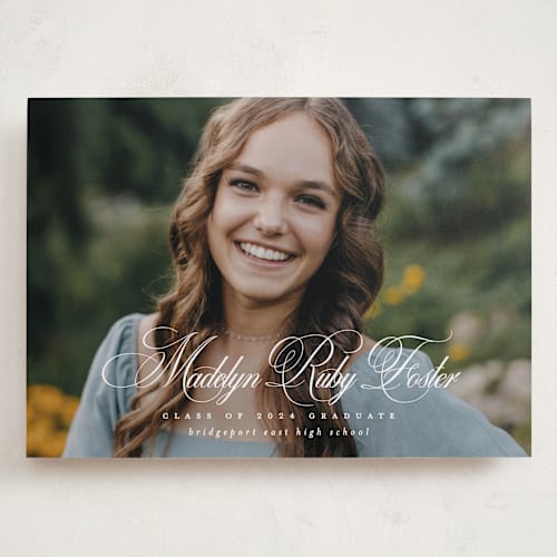 This is a salt graduation announcements with standard by Lea Delaveris called with a flourish printing on recycled smooth signature in grand