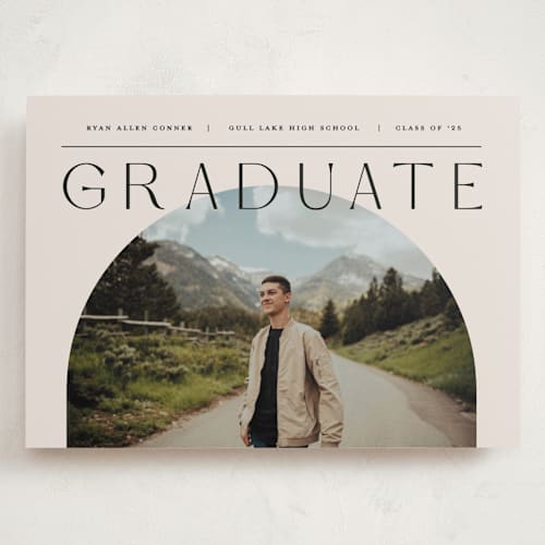 This is a ivory graduation announcements with standard by Pixel and Hank called vision printing on recycled smooth signature in grand