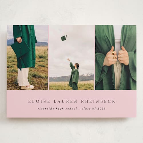 This is a blush graduation announcements with standard by Morgan Kendall called carousel printing on recycled smooth signature in grand