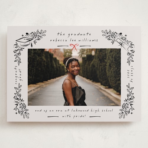 This is a linen graduation announcements with standard by Ana de Sousa called celebratory frame printing on recycled smooth signature in grand