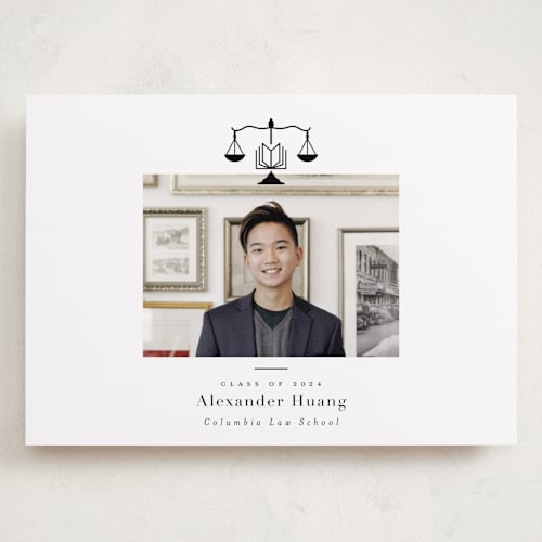 This is a ink graduation announcements with standard by Hudson meet Rose called scales of justice printing on recycled smooth signature in grand