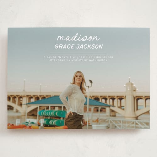 This is a snow graduation announcements with standard by Stephanie Heinrich Godbout called handwritten stack printing on recycled smooth signature in grand