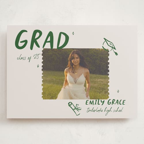 This is a avocado graduation announcements with standard by Vera Lim called playful printing on recycled smooth signature in grand