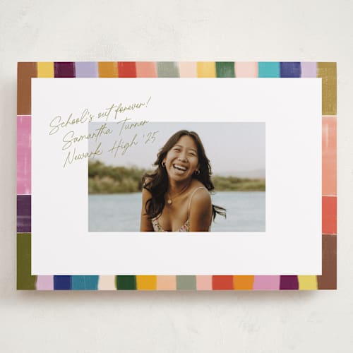 This is a olive graduation announcements with standard by Sierra Lee called colorful scallop printing on recycled smooth signature in grand