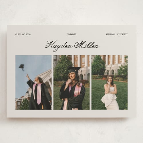 This is a silk graduation announcements with standard by Cass Loh called trio gallery printing on recycled smooth signature in grand