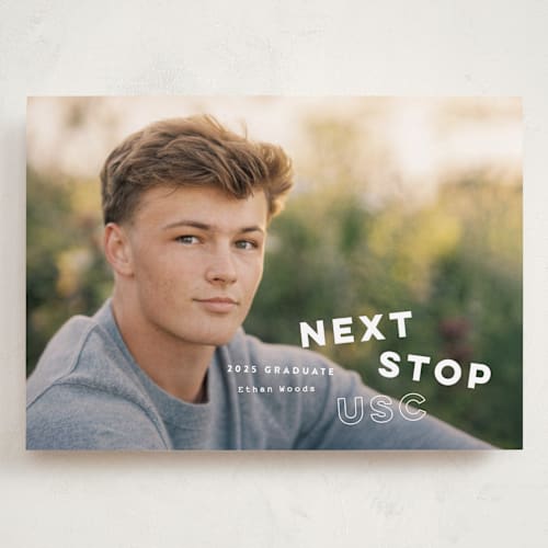 This is a pearl graduation announcements with standard by Sara Hicks Malone called next stop printing on recycled smooth signature in grand