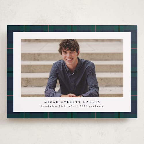 This is a academy graduation announcements with standard by Lea Delaveris called preppy plaid printing on recycled smooth signature in grand