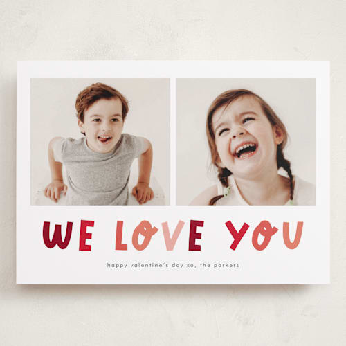 This is a cotton valentines day with standard by Stacey Meacham called we love you printing on recycled smooth signature in grand