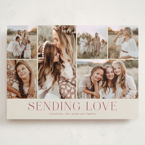 This is a burgundy valentines day with standard by Kimberly Morgan called holiday photo grid printing on recycled smooth signature in grand