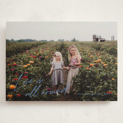 This is a blueberry valentines day with standard by Jackie Crawford called love is all around script printing on recycled smooth signature in grand