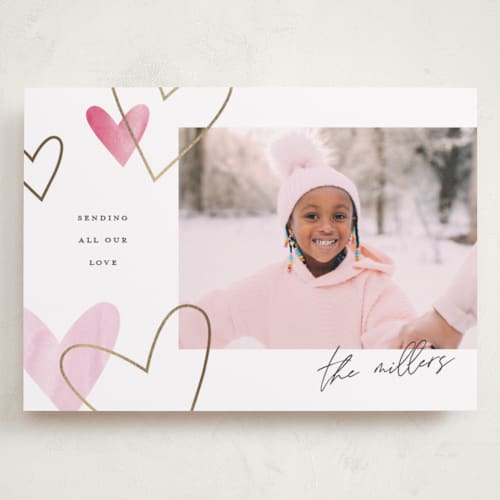 This is a rose large valentines day cards with foil pressed by Pixel and Hank called sending the love printing on recycled smooth signature in grand