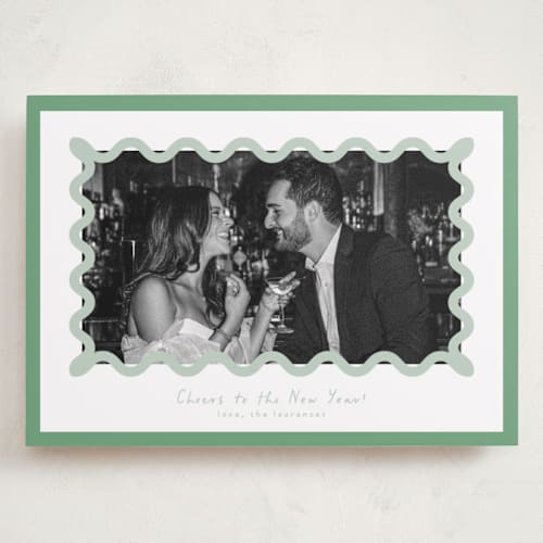 This is a spearmint holiday photo cards with standard by Blustery August called party squiggle printing on recycled smooth signature in grand