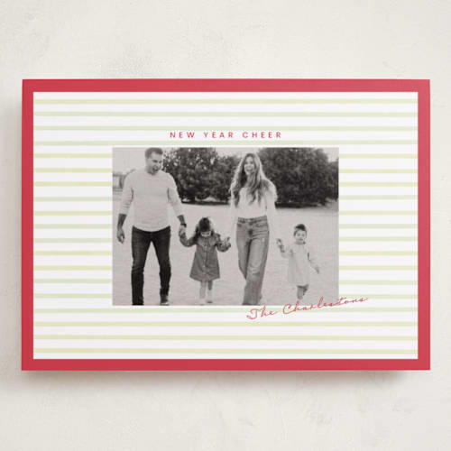This is a holly holiday photo cards with standard by Poised Avenue called framed in stripes printing on recycled smooth signature in grand