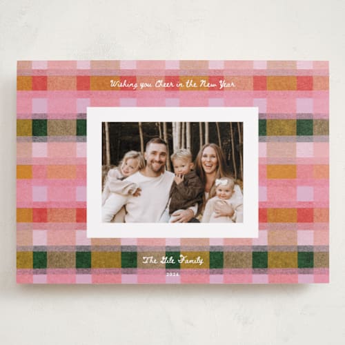 This is a fruitcake holiday photo cards with standard by Carrie Moradi called festive checked plaid printing on recycled smooth signature in grand