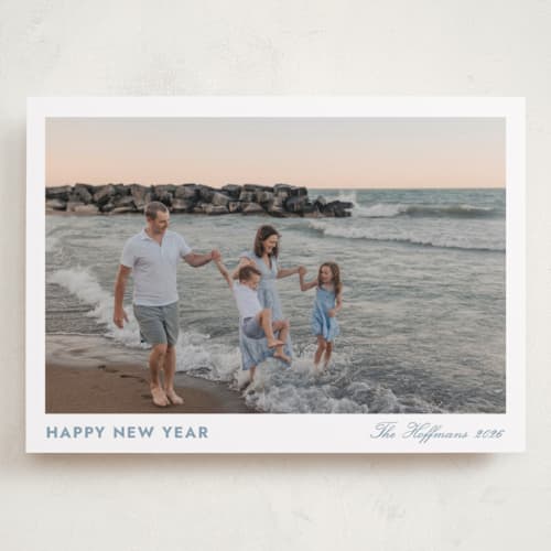 This is a lake holiday photo cards with standard by Annie Shapiro called primrose printing on recycled smooth signature in grand