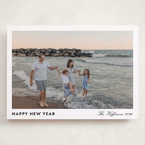 This is a tuxedo holiday photo cards with standard by Annie Shapiro called primrose printing on recycled smooth signature in grand