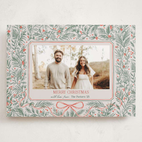 This is a pine holiday photo cards with standard by Elly called merry botanical printing on recycled smooth signature in grand