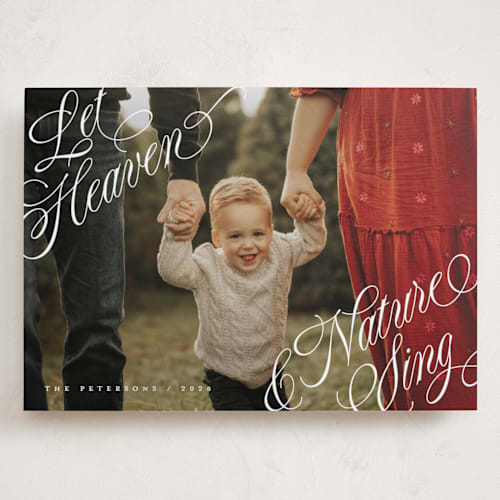 This is a snow holiday photo cards with standard by Stacy Maalouf called let heaven & nature sing printing on recycled smooth signature in grand