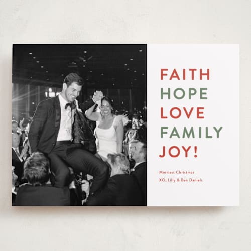 This is a tomato basil holiday photo cards with standard by Carolyn MacLaren called classic fun printing on recycled smooth signature in grand