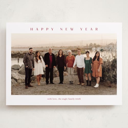 This is a berry holiday photo cards with standard by Stacey Meacham called simple joy printing on recycled smooth signature in grand