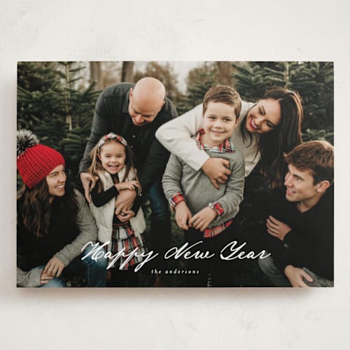 This is a snow holiday photo cards with standard by Ashley Iwafuchi called merriest wishes printing on recycled smooth signature in grand