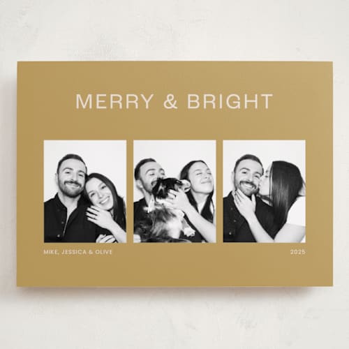 This is a canary holiday photo cards with standard by seulghi called bright trio printing on recycled smooth signature in grand