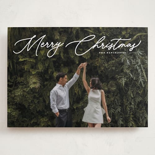 This is a snowfall holiday photo cards with standard by Melanie Kosuge called merry monoline printing on recycled smooth signature in grand