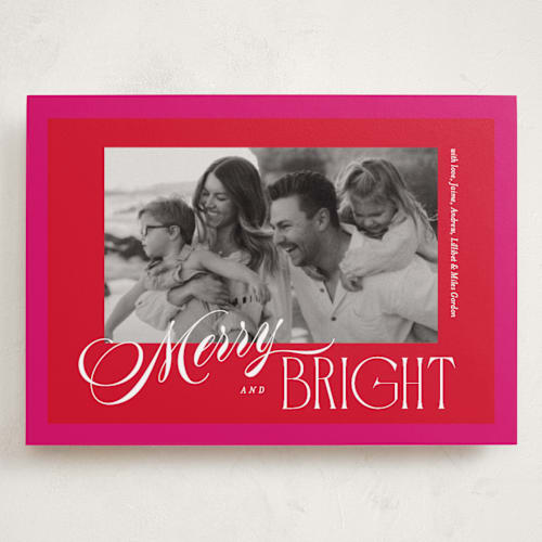 This is a poinsettia holiday photo cards with standard by Owl and Toad called bright frame printing on recycled smooth signature in grand